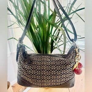 Vintage Coach Signature C Canvas Bag Y2K 2007 Black Leather Trim Baguette 💕